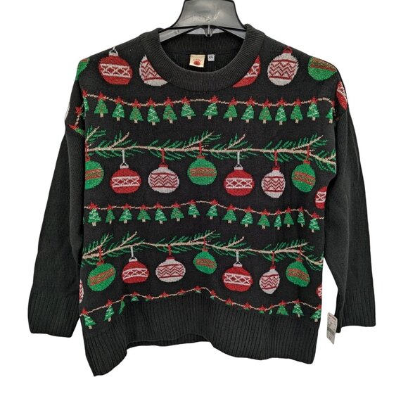 Dari Holiday Sweater Women Size XXL Knit Pullover Crop Ornaments Trees Festive - Picture 1 of 9